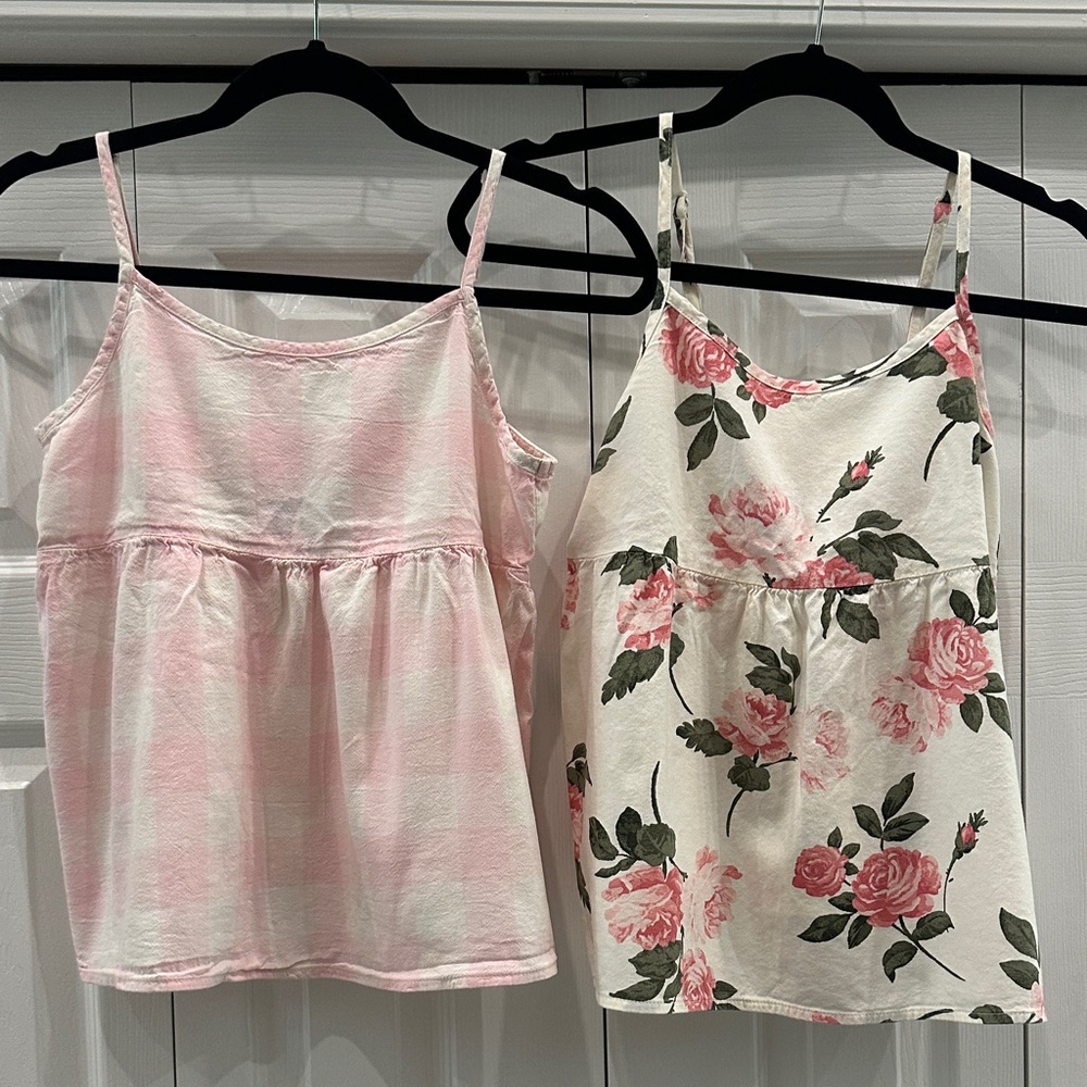 Old Navy Pink Checkered and Floral Kids Tank Top Set